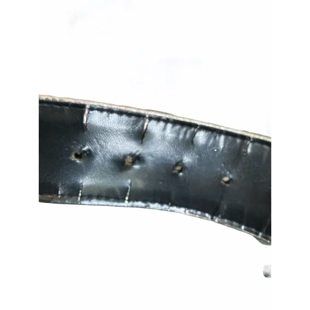 Small Leather Belt Wide Metallic Silver with Hints of Color Snakeskin Textured